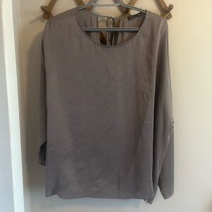 Eileen fisher silk top keyhole tie up back scoop neck grey minimalist L